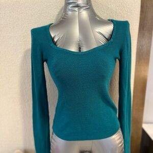 Pink Rose Teal Long Sleeve Ribbed Top